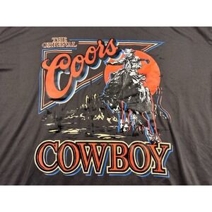 Coors Cowboy Graphic Tee Charcoal Gray Short Sleeve Polyester Blend Mens Large